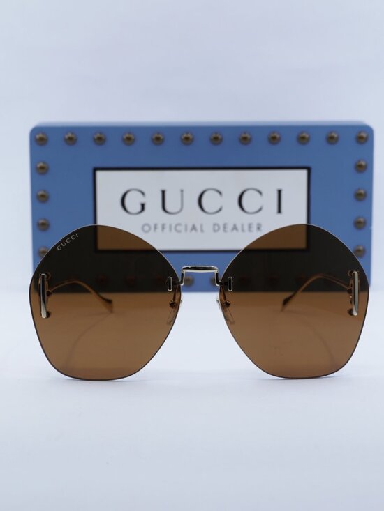 Gucci GG1203S 003 Round Sunglasses - Gold /Brown with Gold Chain main image 12